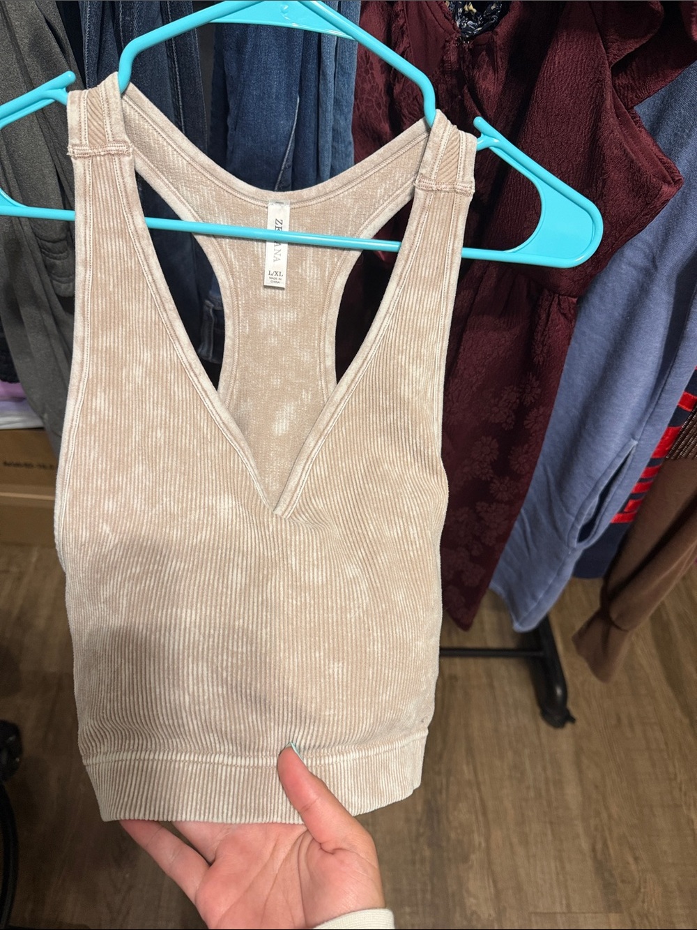 Zenana Ribbed V-Neck Racerback Brami